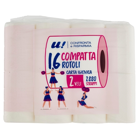 16 Rotoli Carta Igienica Compatta 2 Veli U! Confronta e Risparmia